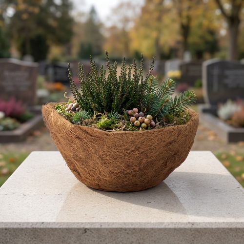 Bol à fleurs rond, bol en fibres naturelles, bol à plantes en noix de coco environ 30 cm | Floristik24.be