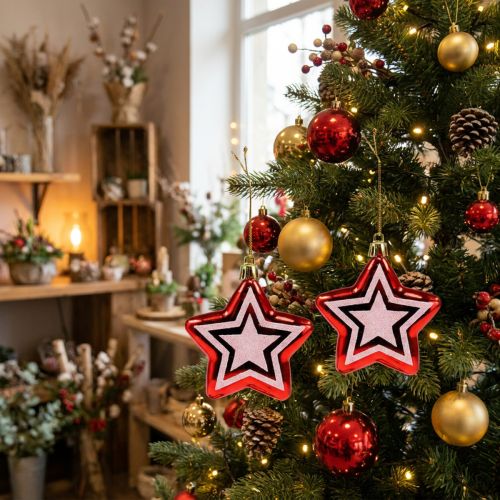 Étoiles décoratives à suspendre rouge et blanc en plastique 8,5 cm - Lot de 2 | Floristik24.be