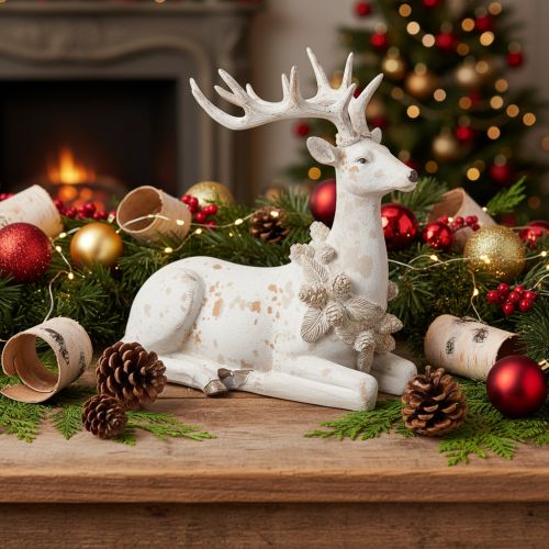 Figurine décorative représentant un cerf assis avec des bois, 30 cm | Floristik24.be