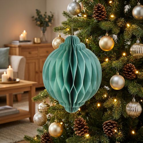 Déco suspendue en papier turquoise en forme d’oignon Ø15cm H20cm | Floristik24.be