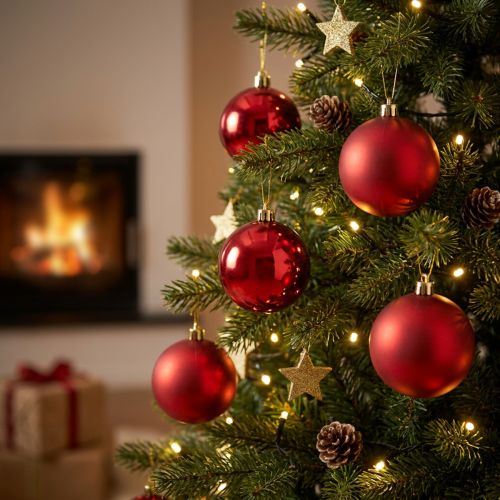 Boules de Noël rouges en plastique, 8 cm, lot de 6 | Floristik24.be