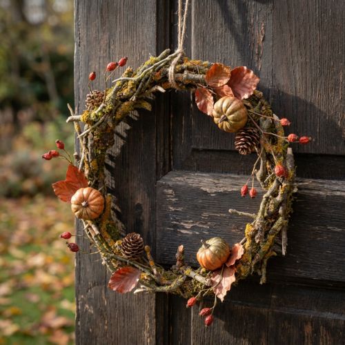 Couronne décorative naturelle, Ø33cm, lichen, mousse, couronne de porte, décoration de table, décoration murale | Floristik24.be