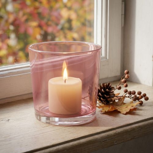 Pot en verre Ø10cm H8.5cm vieux rose | Floristik24.be