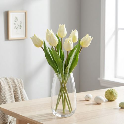 Tulipes décoratives Fleurs artificielles Blanc Crème 20cm 6 pcs | Floristik24.be