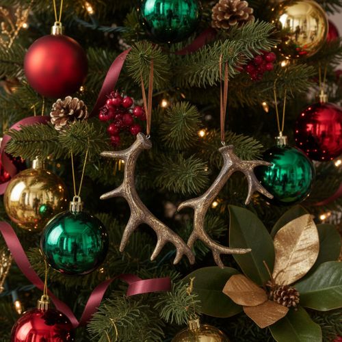 Pendentifs décoratifs rustiques en forme de bois de cerf pour mur ou arbre, 15 cm, lot de 6 | Floristik24.be