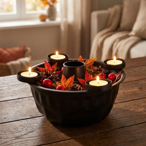 Bol décoratif en métal noir – Design Gugelhupf, 26 cm – Photophore élégant pour une ambiance chaleureuse | Floristik24.be