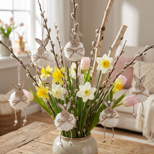 Lapins lapins décoratifs en bois à suspendre blanc naturel 5cm×12cm 6pcs | Floristik24.be