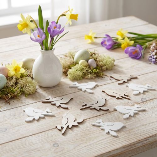 Décoration à disperser en bois décoration oiseau de printemps blanc naturel 4cm 72 pcs | Floristik24.be