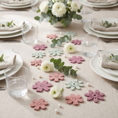 Décoration de table fleurs bois blanc rose violet 3,5cm 36pcs | Floristik24.be
