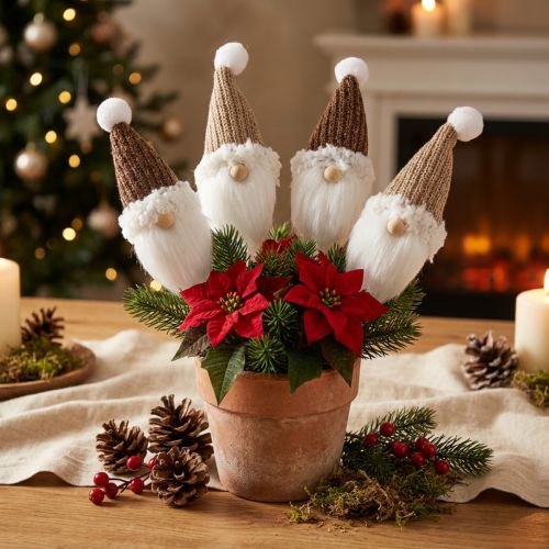 Bouchon décoratif gnome de Noël blanc marron 4x11cm 4 pcs | Floristik24.be