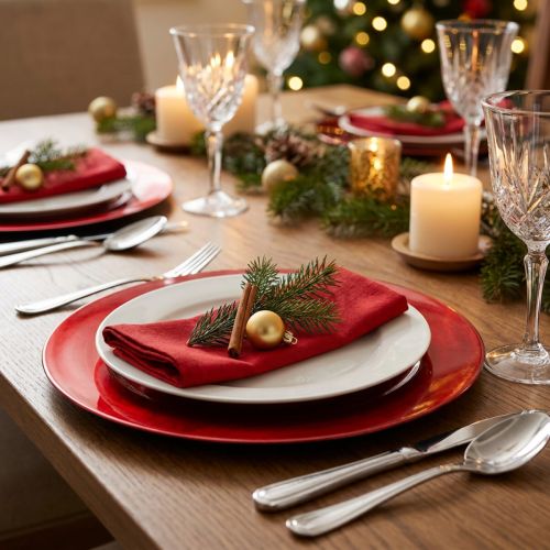 Assiettes décoratives en plastique rouge Ø33cm avec effet émaillé 6pcs | Floristik24.be