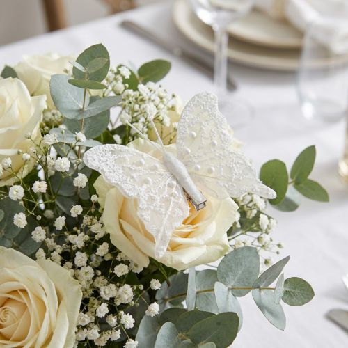 Décoration papillon en blanc sur pince 7,5cmx7cm 4 pièces | Floristik24.be