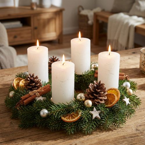 Bougies piliers unies, blanches, 70 x 120 mm, lot de 4, pour la décoration, les mariages et l'Avent | Floristik24.be
