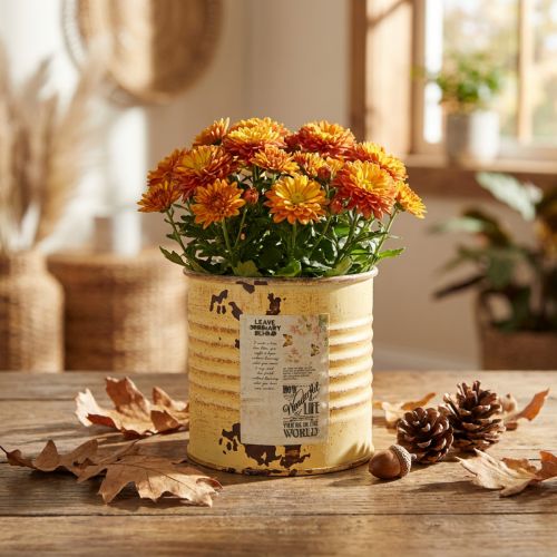 Boîte décorative en métal, couleur abricot d'été, pot de fleurs, Ø8cm H7.5cm | Floristik24.be