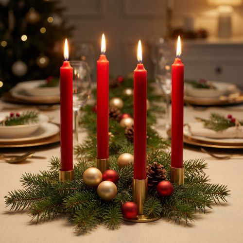 Article Bougies coniques Bougies courtes Décoration rouge Noël Ø21/110mm 6 pièces