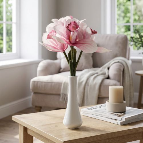 Orchidées artificielles fleurs artificielles dans un vase blanc/rose 28cm | Floristik24.be