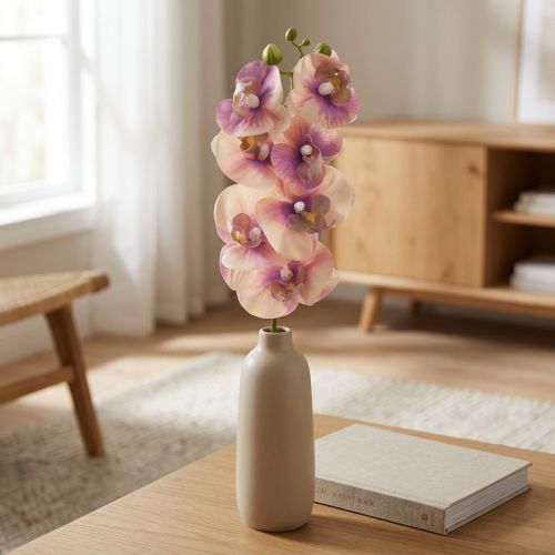 Orchidée Phalaenopsis artificielle 7 fleurs violet crème 73cm | Floristik24.be