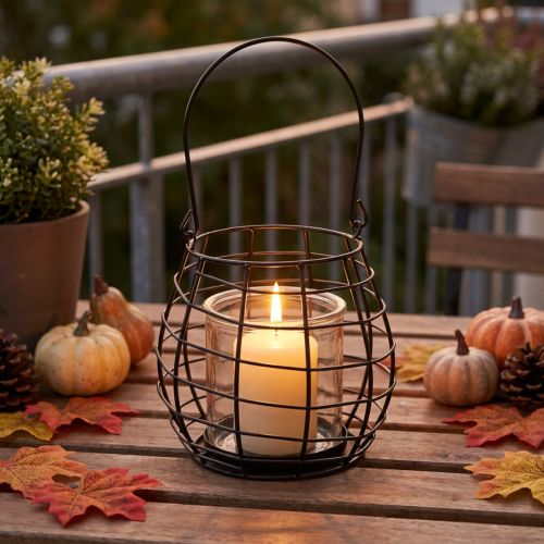 Lanterne de jardin avec poignée, noire, bougeoir en verre, Ø17cm, H15cm | Floristik24.be