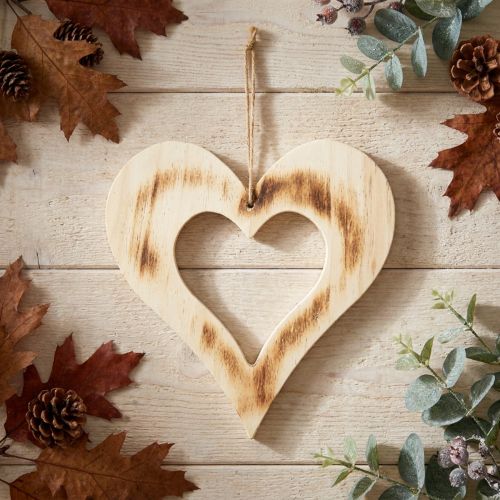 Coeur décoratif coeur décoratif en bois en coeur brûlé naturel 25x25cm | Floristik24.be