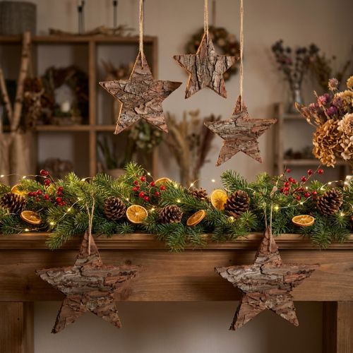 étoiles décoratives en écorce de pin à suspendre 15 cm naturel set de 4 | Floristik24.be