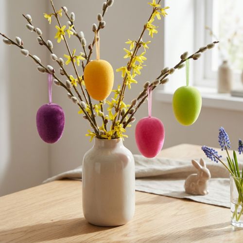 Oeufs de Pâques à suspendre Vert Jaune Rose Baies 11 cm 4 pièces | Floristik24.be