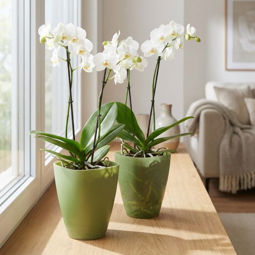 Article Pot à orchidées, pot de fleurs, vase en plastique, vert, 16,5 cm de hauteur, lot de 2
