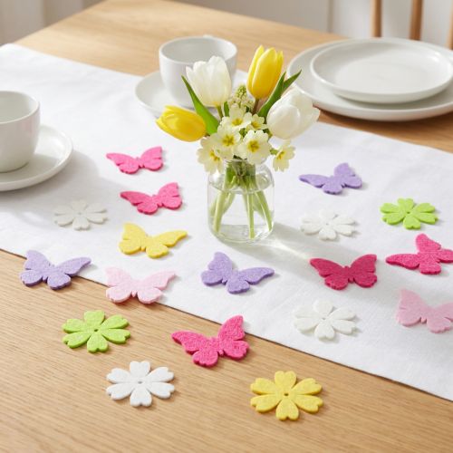 Fleurs et papillons en feutre Décoration à printanière 6 couleurs 4cm 72pc | Floristik24.be