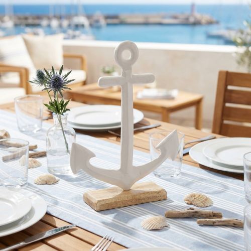 Article Décoration de table Ancre maritime sur socle Blanc Naturel 20x5x26cm