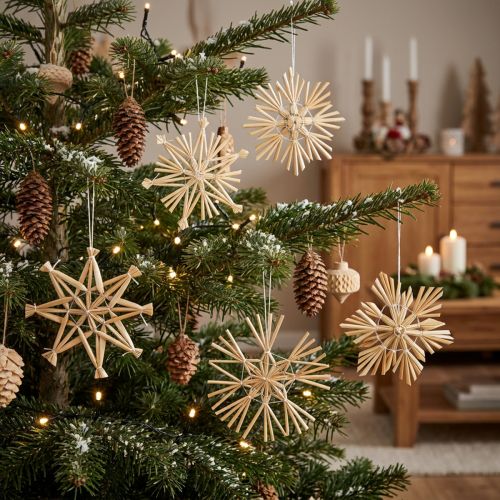 Étoiles de Noël en paille Décorations pour sapin de Noël 8 cm 12 pièces | Floristik24.be