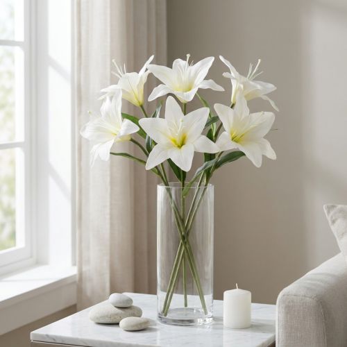 Article Fleurs artificielles de lys tigré blanc pour vases et compositions florales, bouquet de 6 (29 cm).