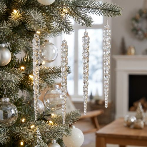Glaçons décoratifs à suspendre hiver paillettes claires 14cm 4pcs | Floristik24.be