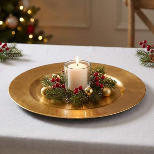 Assiette en plastique Ø33cm dorée effet feuille d'or | Floristik24.be