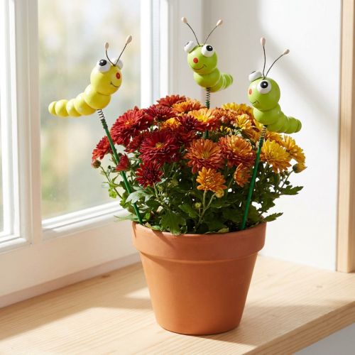 Chenille en bois sur bâton vert, jaune 8cm 24 pcs | Floristik24.be