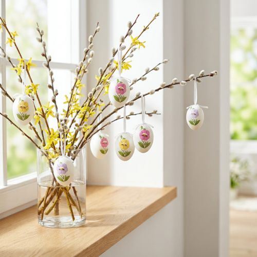 Oeufs de Pâques à suspendre avec motif fleur Décoration de Pâques 12pcs | Floristik24.be