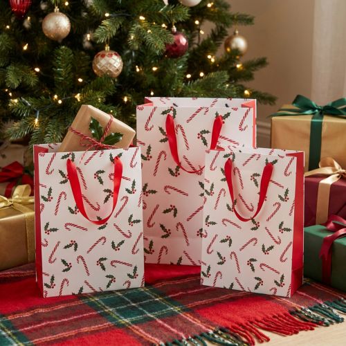 Sac cadeau de Noël avec poignées rouge blanc 24×18×8cm 4pcs | Floristik24.be