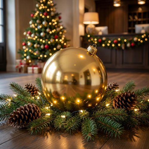 Boule de Noël en plastique grande dorée Ø25cm | Floristik24.be