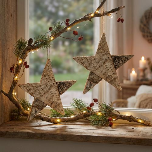 Étoiles suspendues en écorce de bouleau - Naturel - 25 cm - Lot de 3 | Floristik24.be