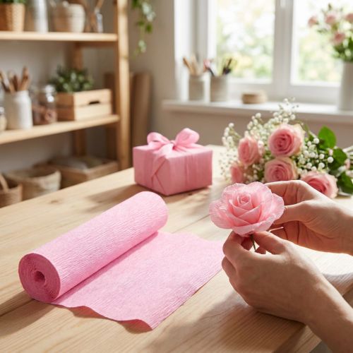 Papier crépon fleuriste rose clair 50x250cm | Floristik24.be