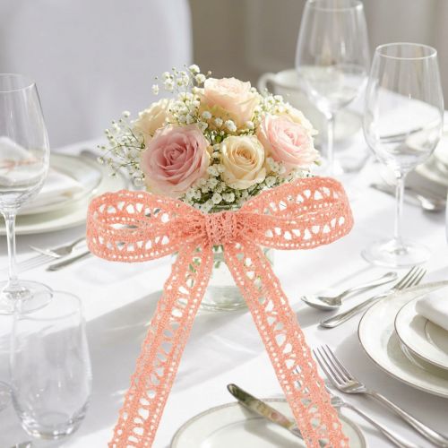 Ruban décoratif, dentelle au crochet, saumon, 12 mm, 20 m | Floristik24.be