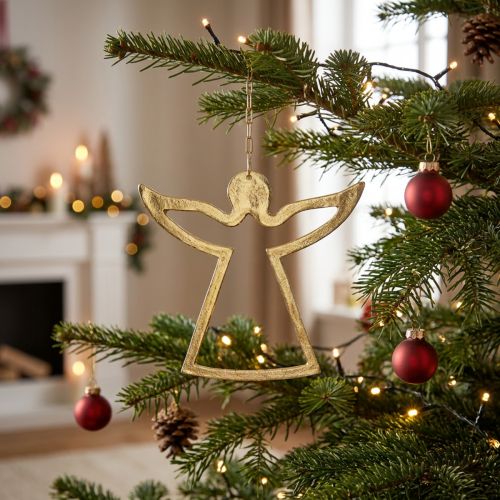Suspension décorative ange doré en métal avec cordelette en cuir 15×16,5cm | Floristik24.be