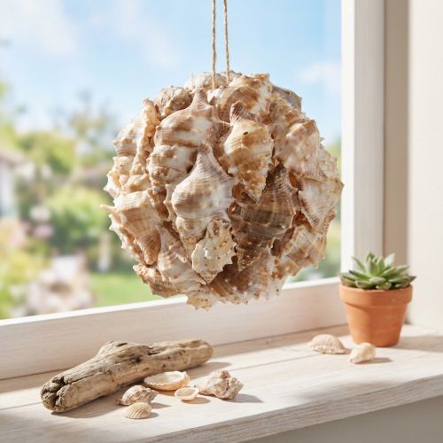 Article Boule décorative coquillages d'escargots décoration coquillages à suspendre naturel Ø12cm