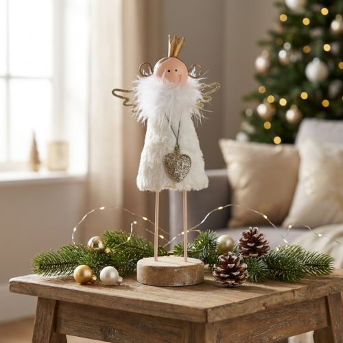 Figurine ange décoration de Noël bois métal blanc doré H20,5cm | Floristik24.be