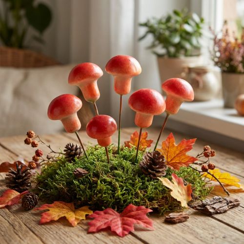 Champignons décoratifs sur fil de fer, rouges, décoration d'automne, à coller, 7 cm, 24 pièces | Floristik24.be