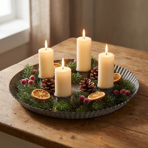 Assiette avec 4 bougeoirs Ø25cm H3cm Gris | Floristik24.be