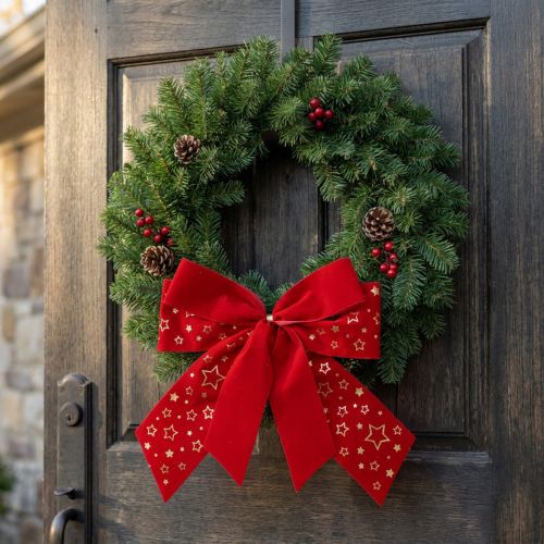 Nœud décoratif rouge étoiles de Noël extérieur 21 cm 2 pièces | Floristik24.be