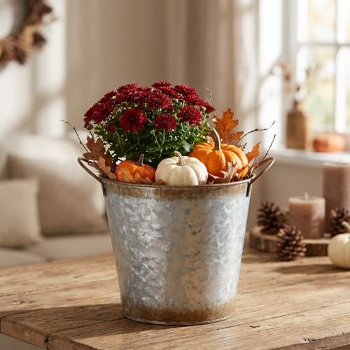 Pot décoratif avec anses, seau de plantation, récipient en métal, argenté, acier patiné, Ø 17 cm H 16,5 cm | Floristik24.be