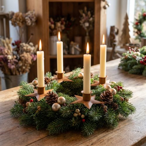 Chandelier bougies étoile de l'Avent marron Ø9.5cm 4pcs | Floristik24.be