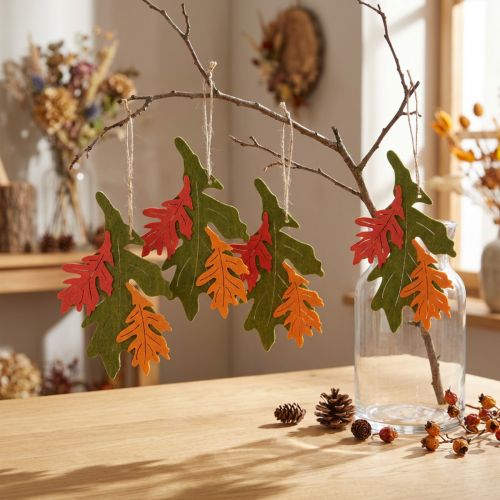 Pendentif décoratif d'automne feuilles de bois feuille de chêne 17cm 6pcs | Floristik24.be