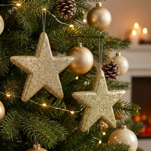 Lot de 4 étoiles décoratives dorées scintillantes 18,5 cm | Floristik24.be