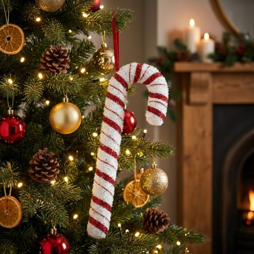 Décoration sucre d’orge rouge et blanc 34 cm | Floristik24.be